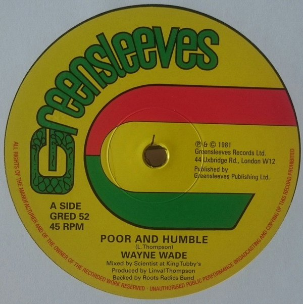 Poor And Humble - Wayne Wade (12 Inch) on Greensleeves Records